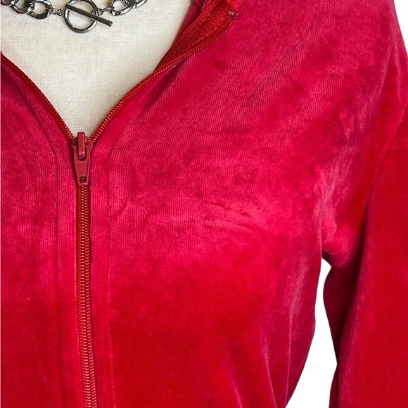 Vintage Sweatsedo Bedazzled Velour Red Zip Up Hoodie Size Medium - Picture 6 of 8